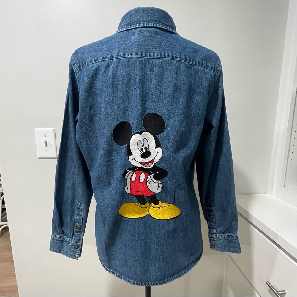 AKA Eddie Bauer Denim Blue Jean Shirt Jacket Mickey Mouse Disney Magic Kingdom
